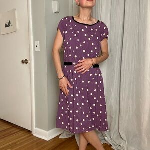 Boden Purple Polka Dot A-Line Midi Dress Size 10